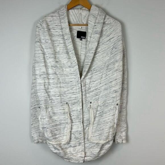 Aritzia Wilfred Roussea Zip Up Cardigan Sweater Cream and Gray Shawl Collar - Picture 2 of 12